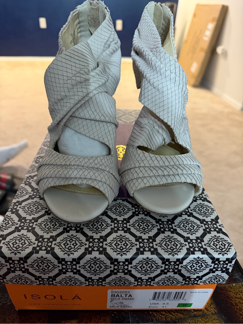 Isola Balta Mica Snake Wrap Sandal in Light Gray